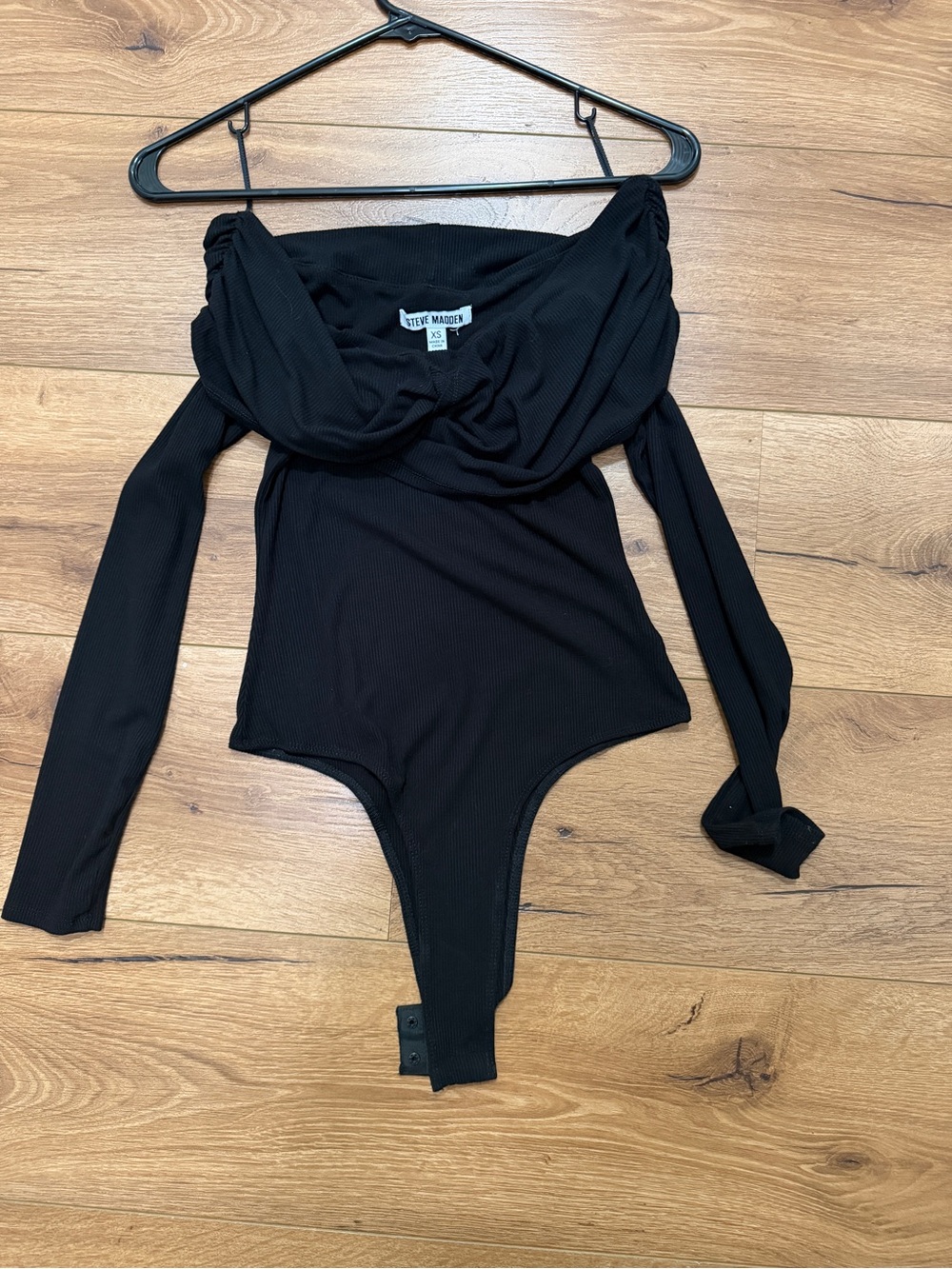 Steve Madden Black Off-Shoulder Long Sleeve Bodysuit for Kids